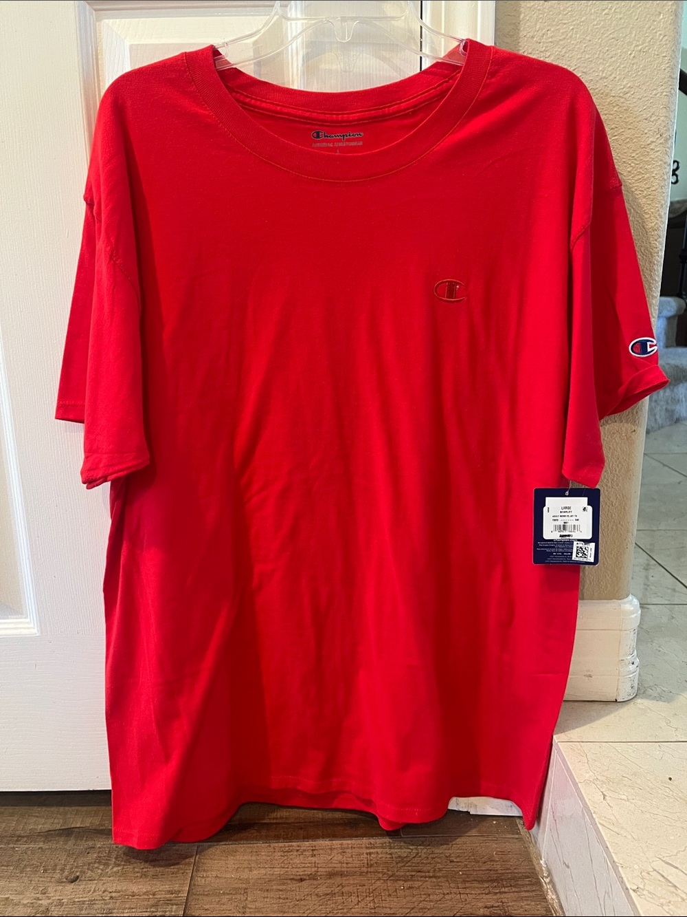 Champion Red Short-Sleeve Crewneck T-Shirt with Embroidered Logos
